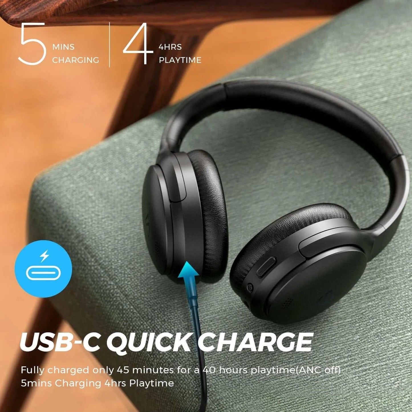 IPX5 Active Noise-Cancellation Headphones