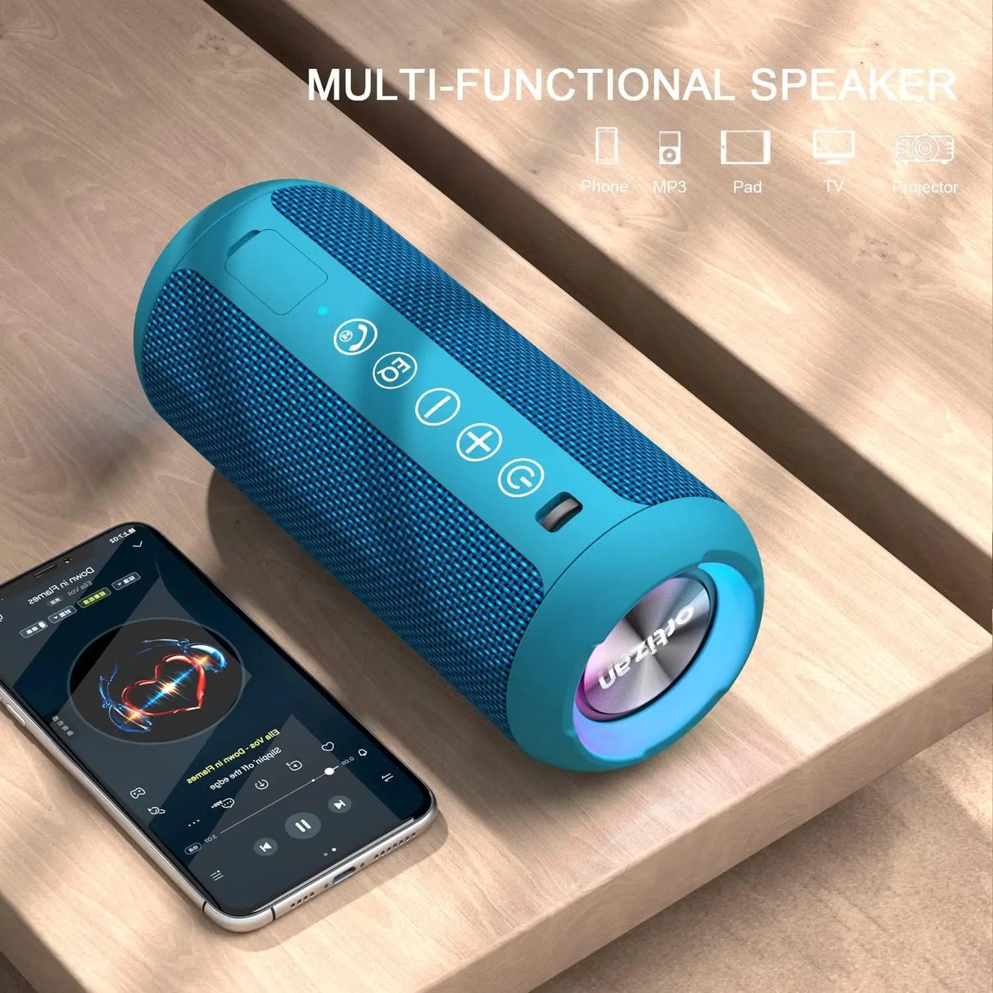 Ortizan Bluetooth Speaker - Bass Boost, IPX7, RGB Lights, 30H Playtime