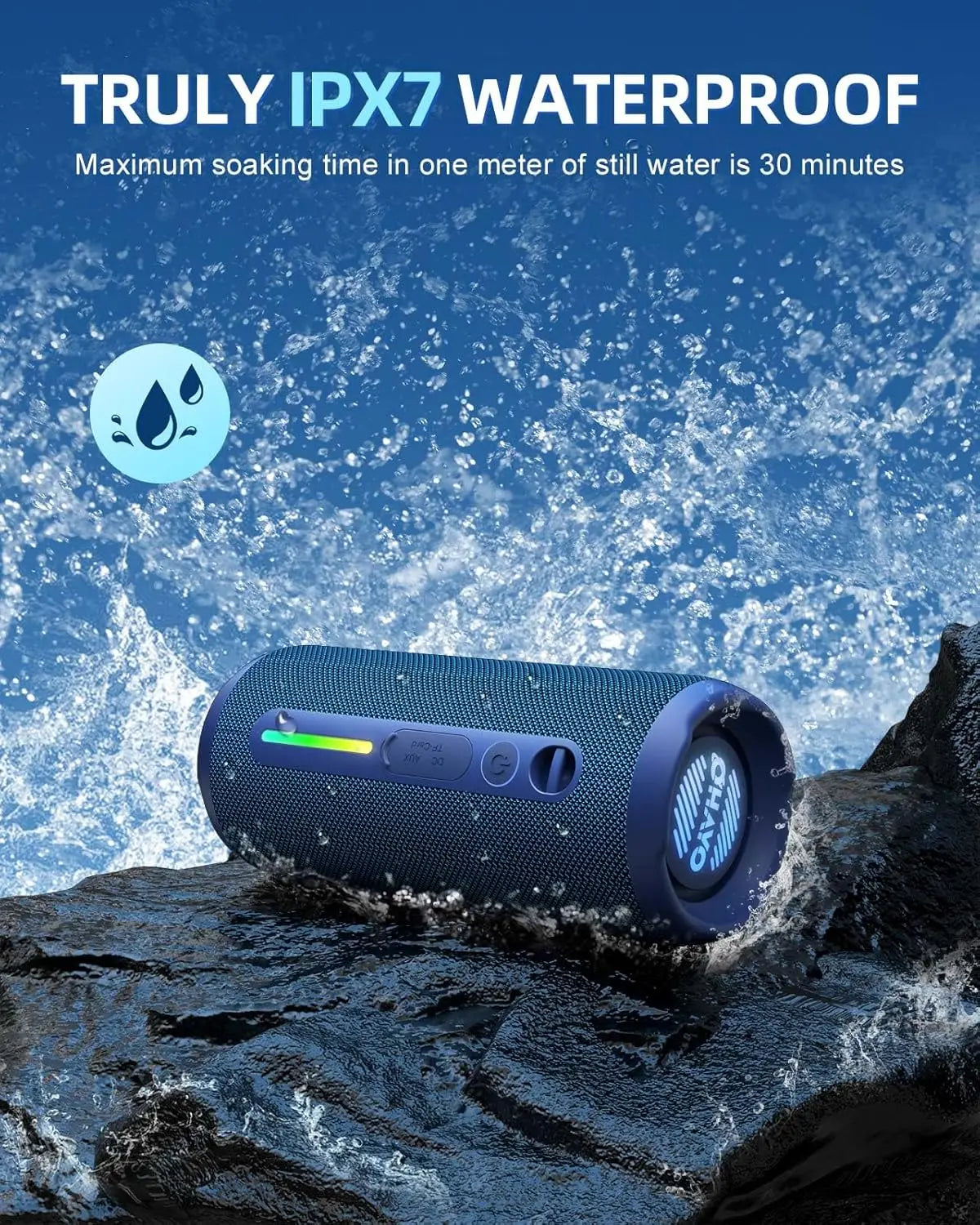 Ohayo Bluetooth Speaker - HD Sound, Portable, IPX7 Waterproof, 30H Playtime