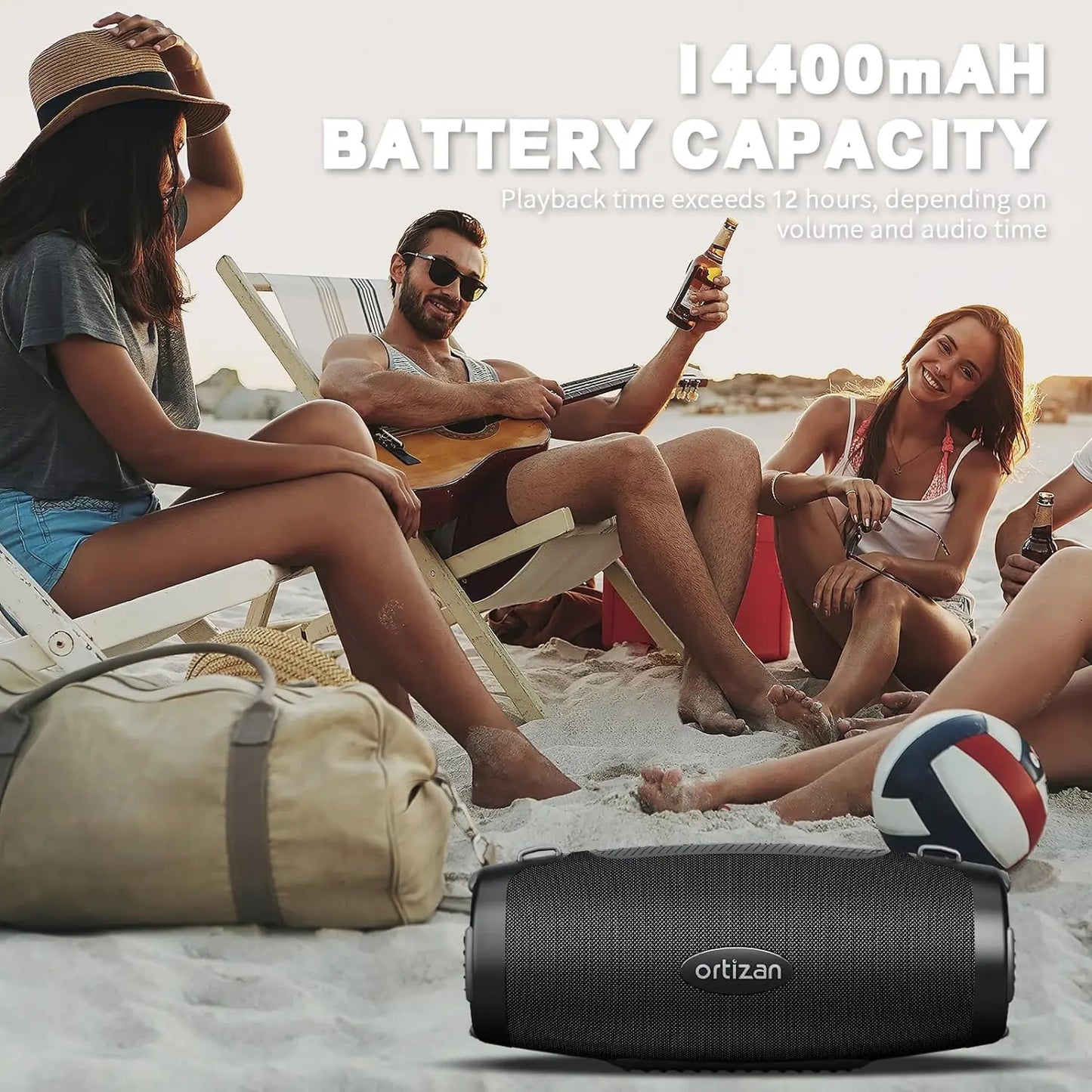 Ortizan Portable Bluetooth Speaker - 100W Peak, IPX7, Subwoofer for Party